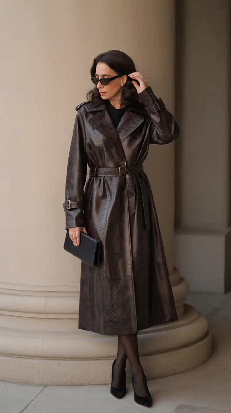 winter outfits over 40 2025-2026 The Leather Trench Revival