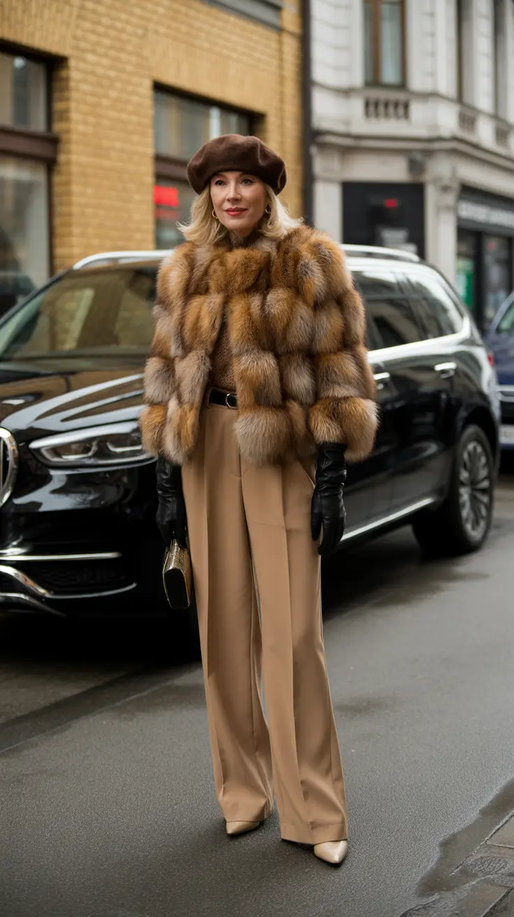 winter outfits over 40 2025-2026 Fur Luxe with Tailored Strength