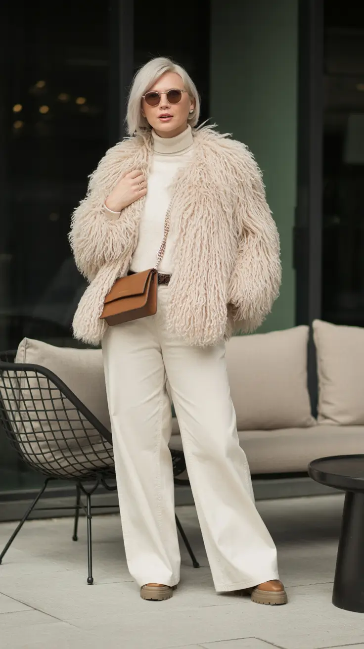 winter outfits over 40 2025-2026 Monochrome Cream Comfort