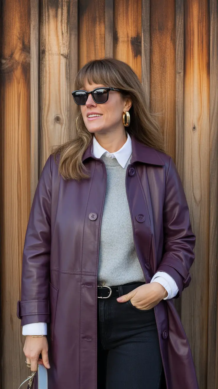 winter outfits over 40 2025-2026 Laid-Back Chic in Plum Leather