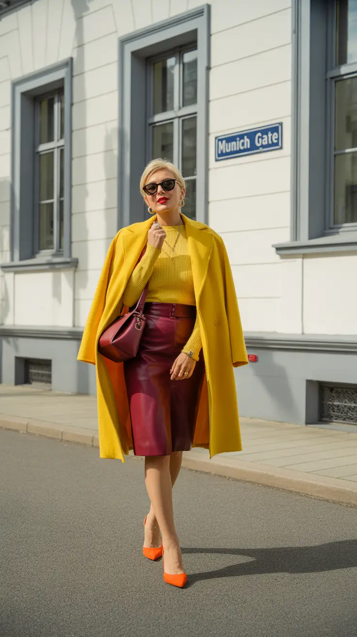 winter outfits over 40 2025-2026 Bold Contrast Yellow and Burgundy