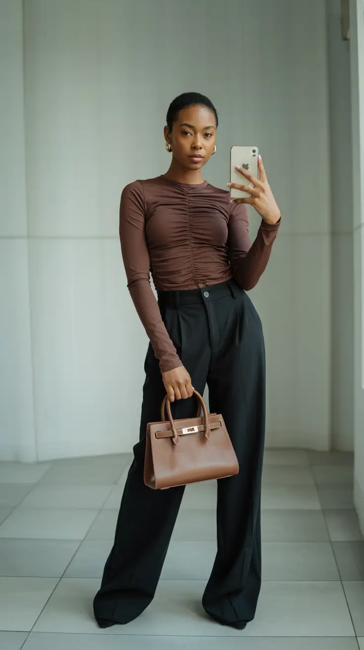 winter work outfits 2025-2026 Rich Browns & Power Pairing