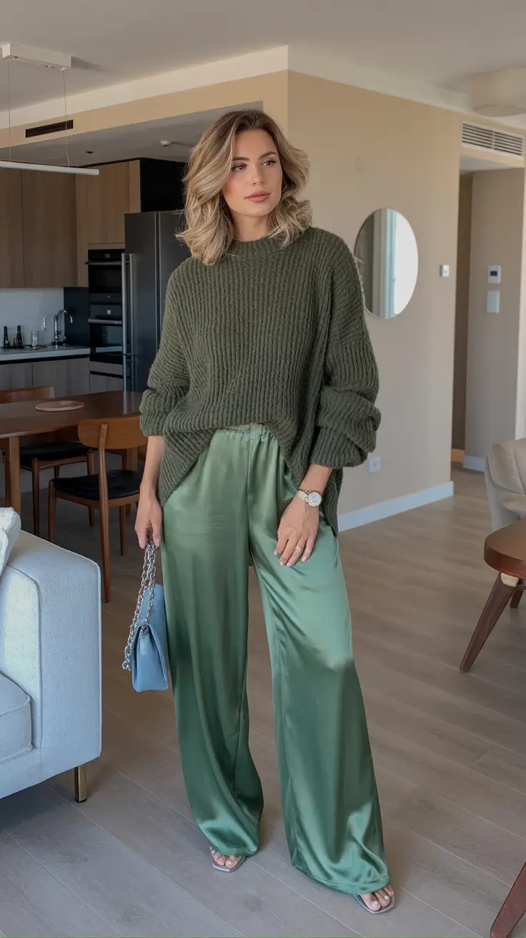 winter work outfits 2025-2026 Satin & Sweater: The Unexpected Luxe Duo