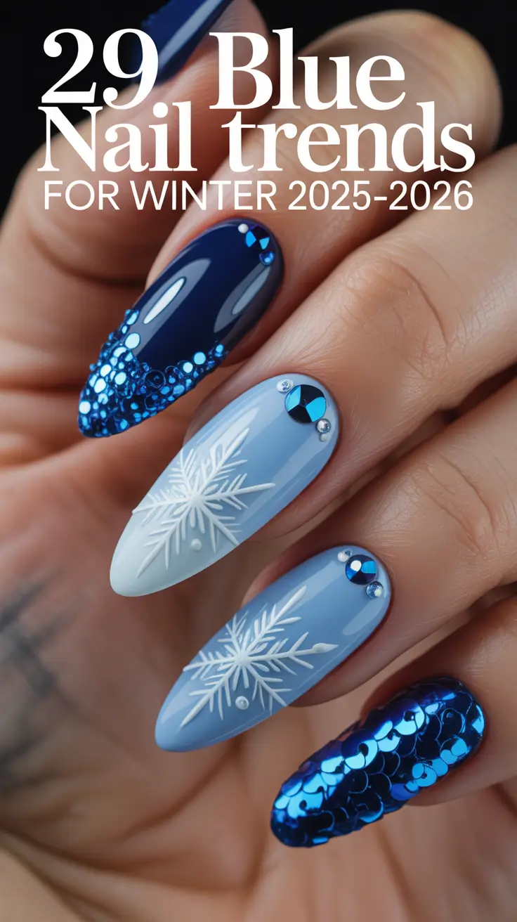 Blue Nail Trends for Winter 2025–2026: Icy, Royal & Sparkly Nail Art Ideas to Try This Season