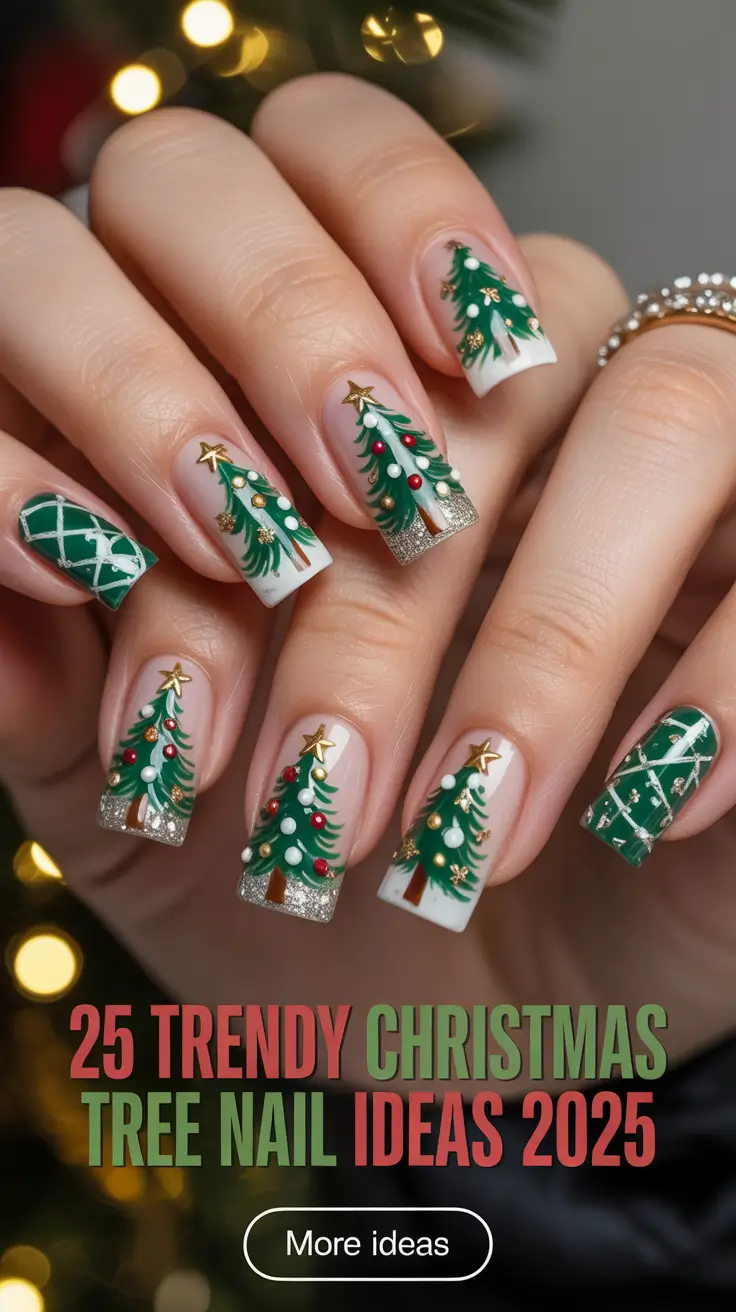 Trendy Christmas Tree Nail Ideas 2025: Festive Art Designs in Red, Green & Gold