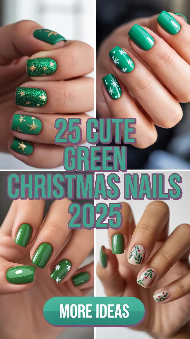 Cute Green Christmas Nails 2025: Festive Emerald, Sage & Olive Holiday Designs