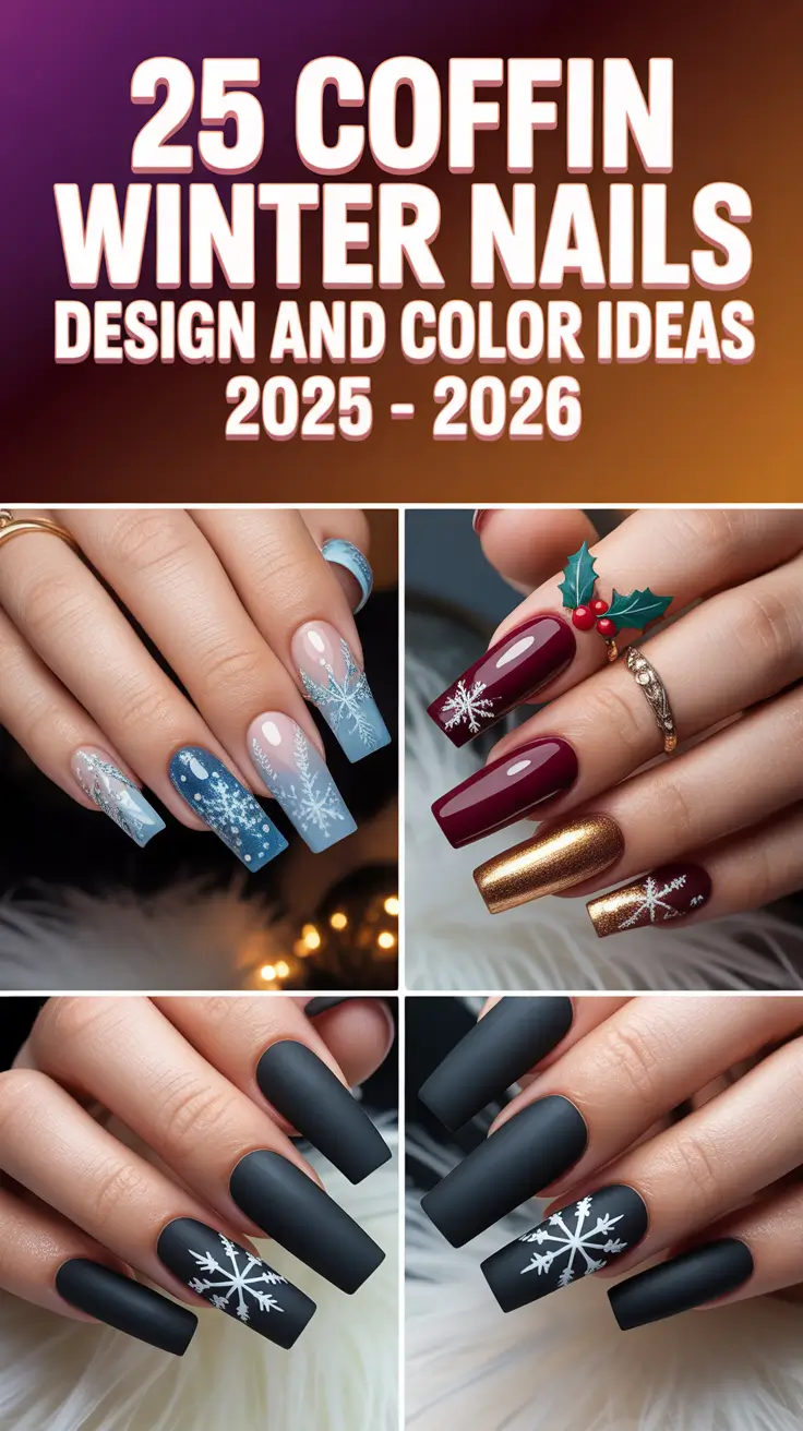 Coffin Winter Nails Design and Color Ideas 2025 – 2026: Elegant & Inspiring Looks for the Cold Season