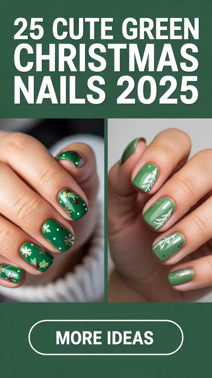 Cute Green Christmas Nails 2025: Festive Emerald, Sage & Olive Holiday Designs