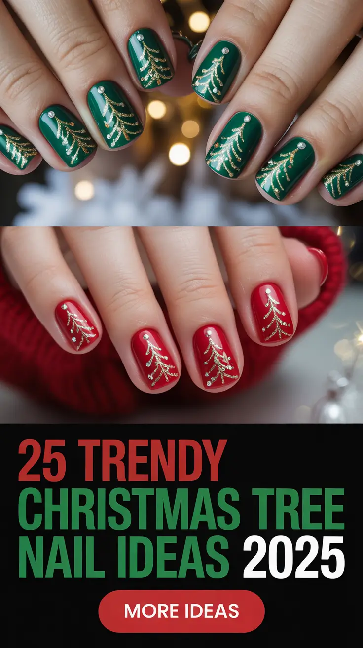 Trendy Christmas Tree Nail Ideas 2025: Festive Art Designs in Red, Green & Gold
