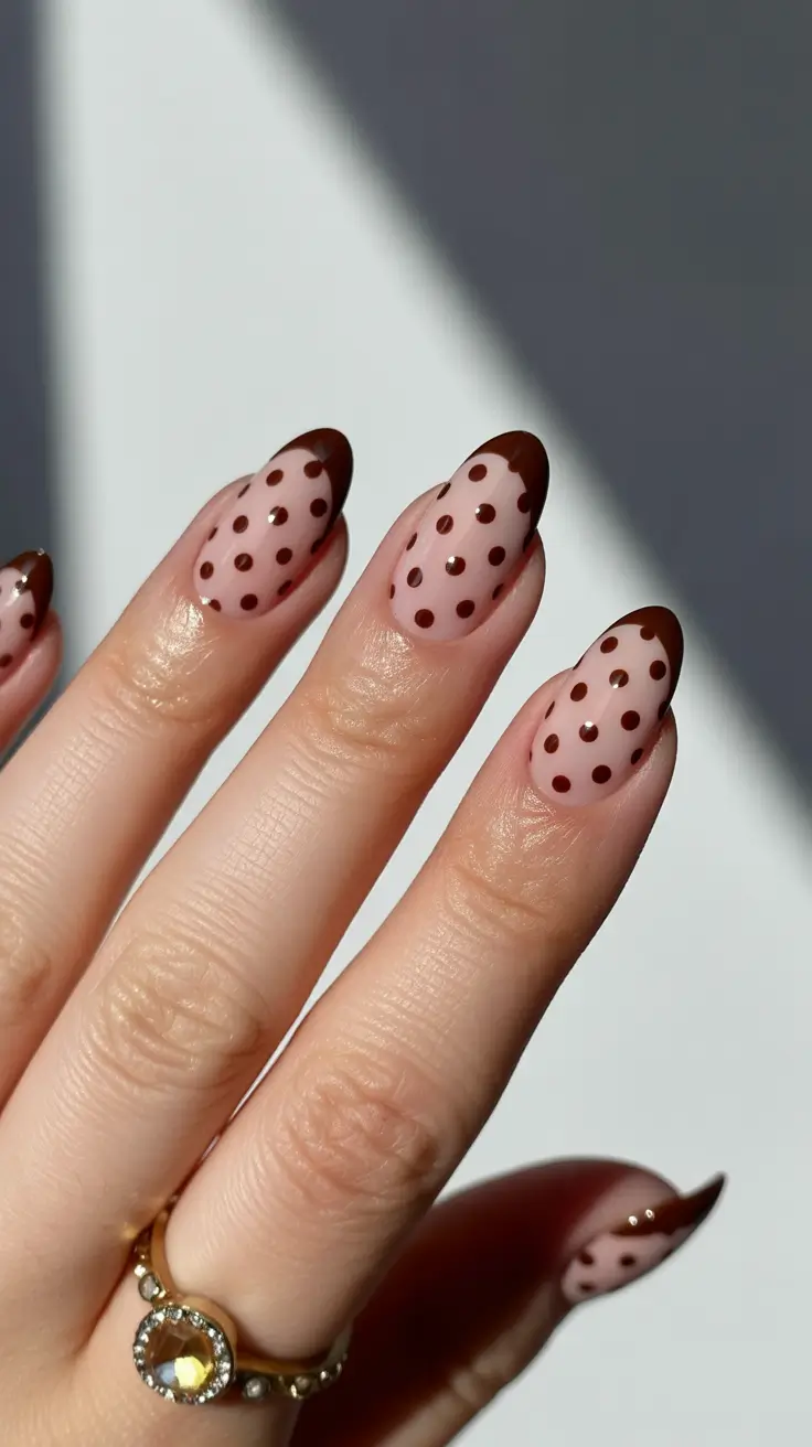 Almond Nail Trends Winter 2025–2026 Mocha Dots and Cocoa Tips