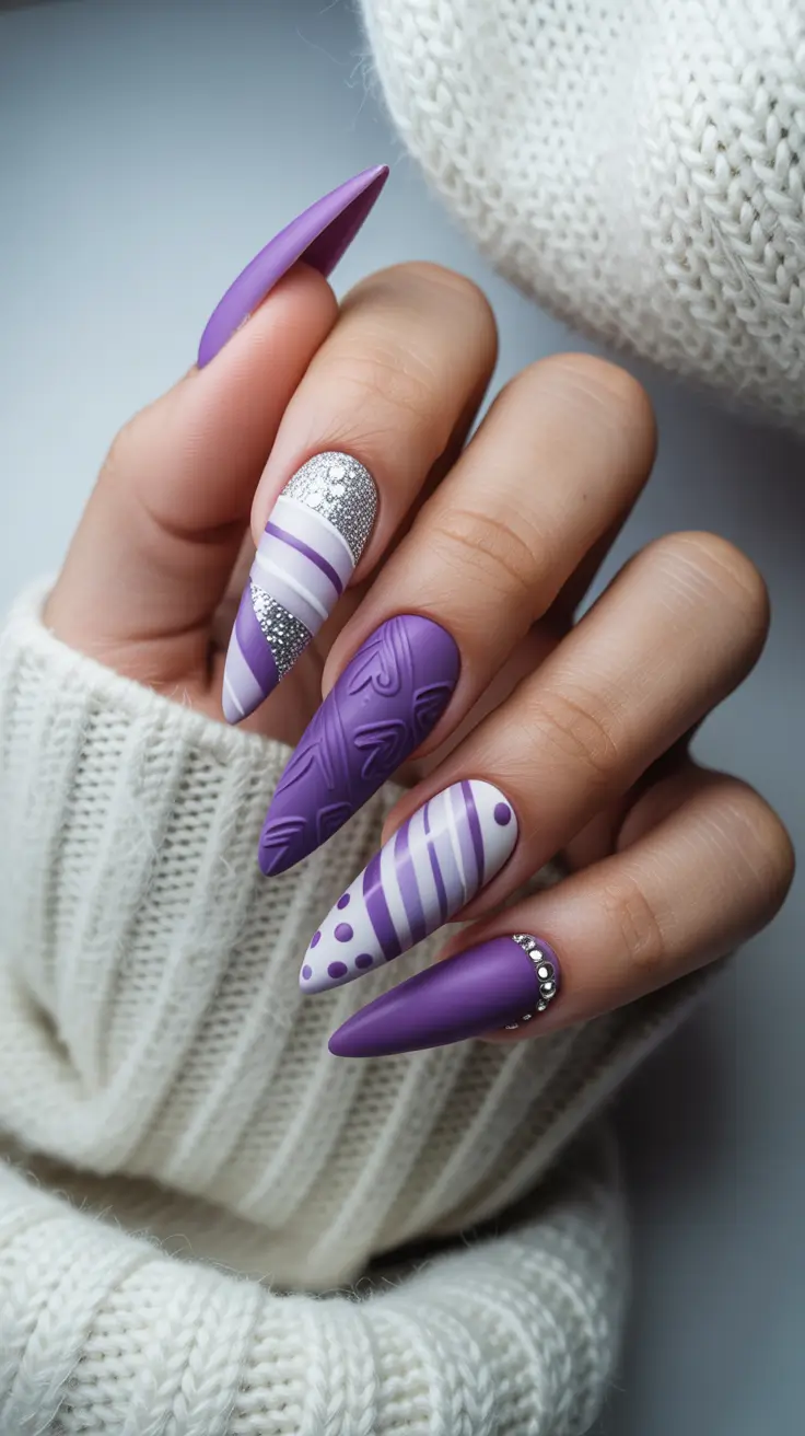 Almond Nail Trends Winter 2025–2026 Lavender Knit Fantasy