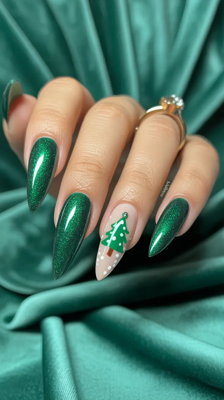 Almond Nail Trends Winter 2025–2026 Velvet Evergreen Dreams