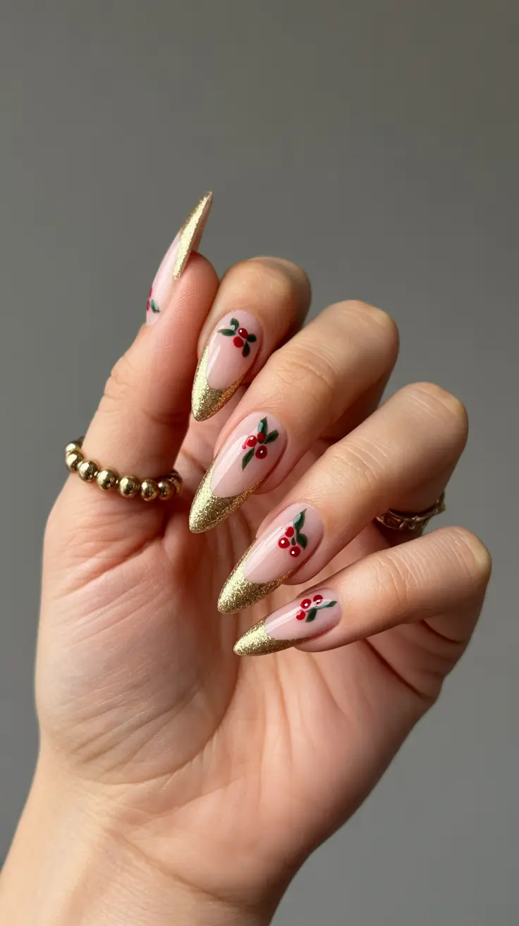 Almond Nail Trends Winter 2025–2026 Golden Holly Grace