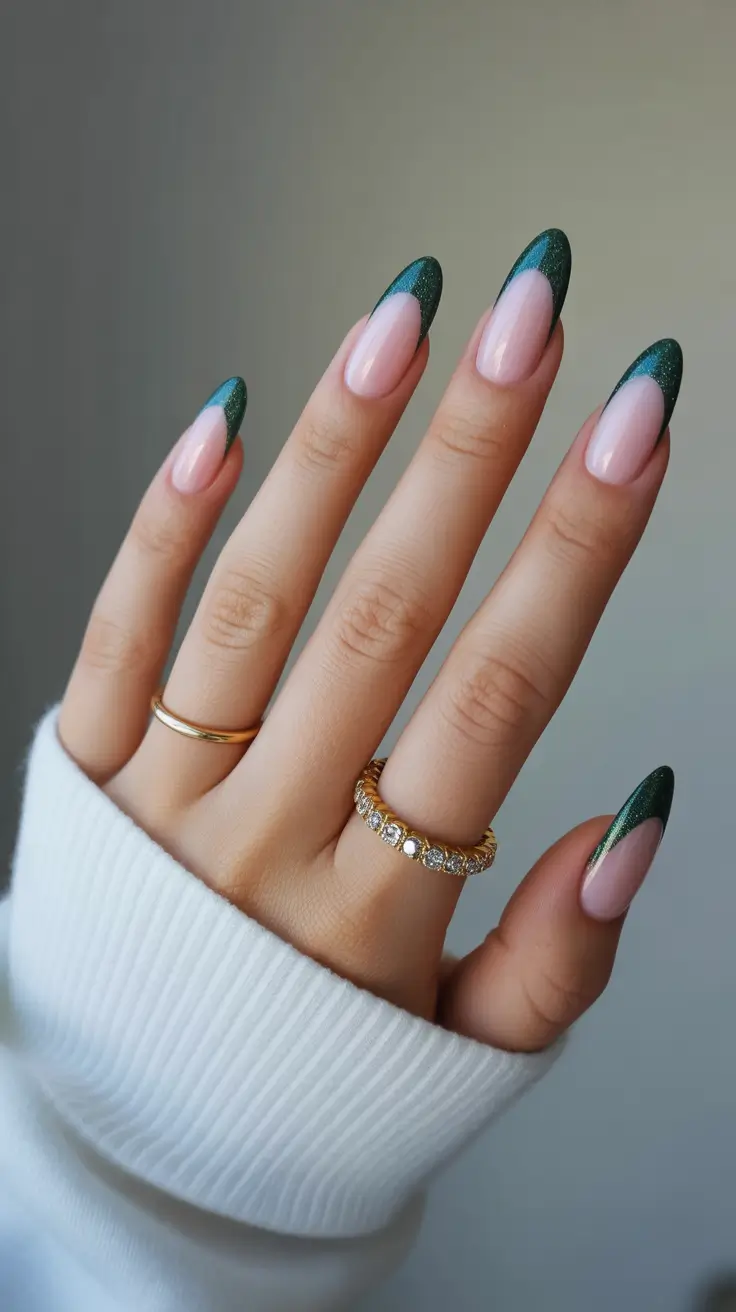 Almond Nail Trends Winter 2025–2026 Emerald French Minimalism