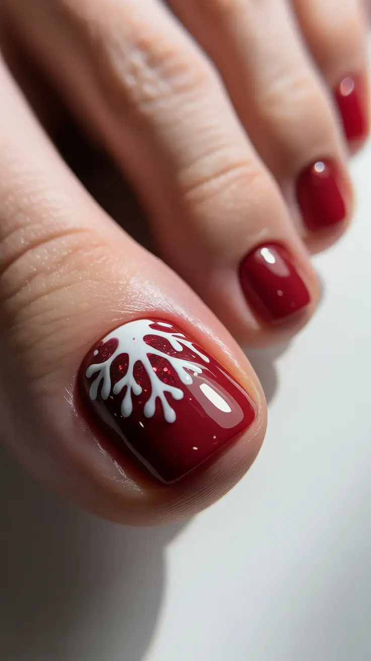 Best Winter Toe Nails 2025-2026 Red Elegance with Winter Whispers