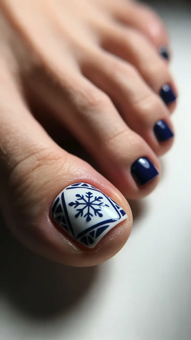 Best Winter Toe Nails 2025-2026 Nordic Snowflake Pattern