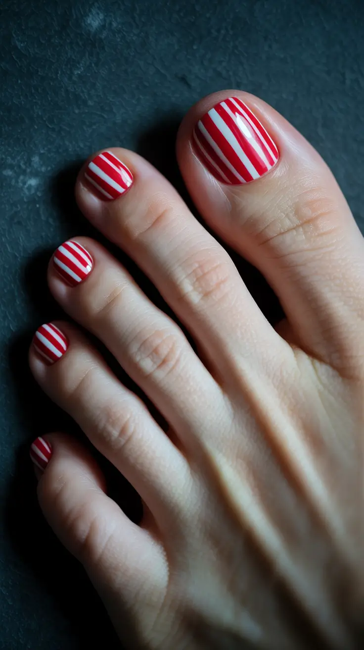 Best Winter Toe Nails 2025–2026 Candy Cane Stripes