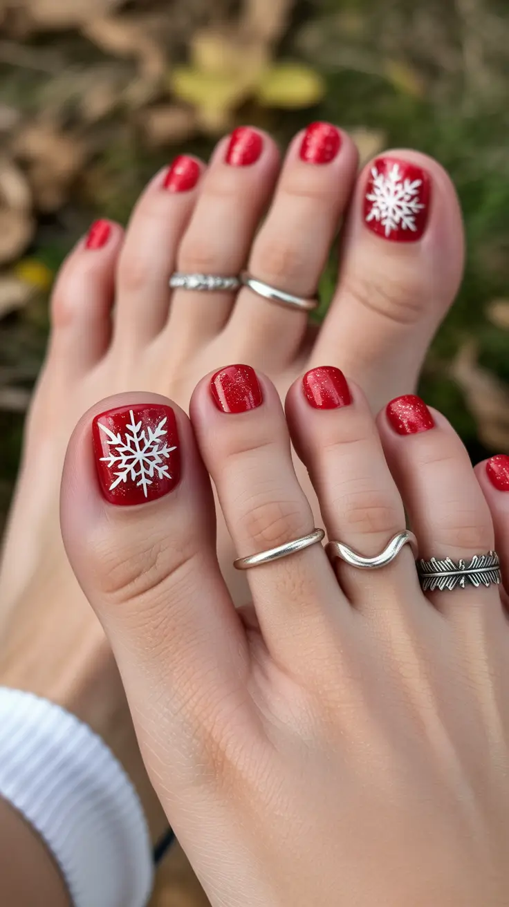 Best Winter Toe Nails 2025-2026 Snowflake Glam Pedicure