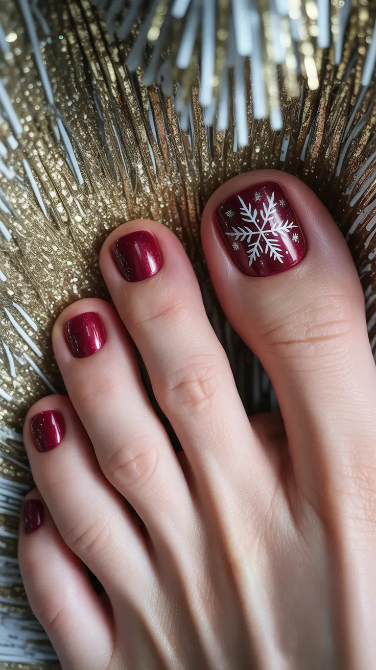 Best Winter Toe Nails 2025–2026 Mulled Wine Snowflakes