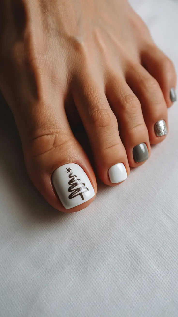 Best Winter Toe Nails 2025-2026 Frosted Tree Accent Pedicure