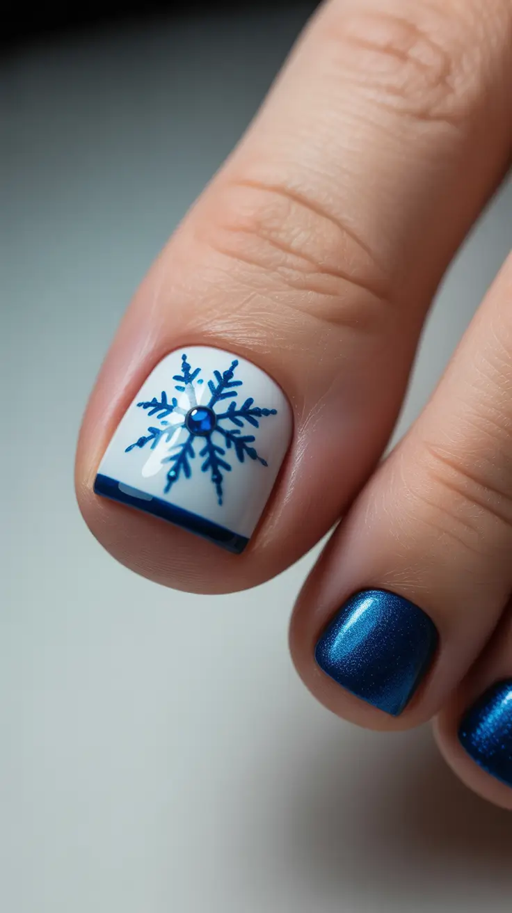 Best Winter Toe Nails 2025-2026 Blue Snowflake Perfection