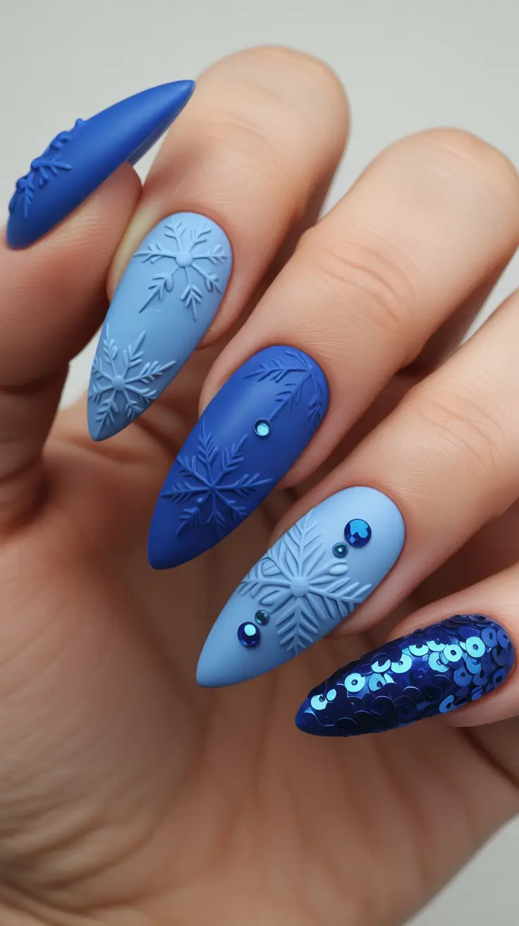 Blue Nail Trends for Winter 2025–2026 Matte Arctic Dimension