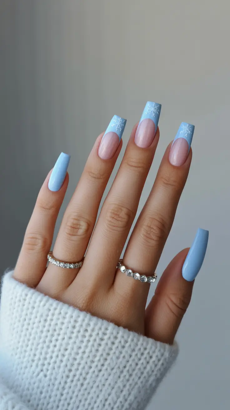 Blue Nail Trends for Winter 2025–2026 Frosted Sky French