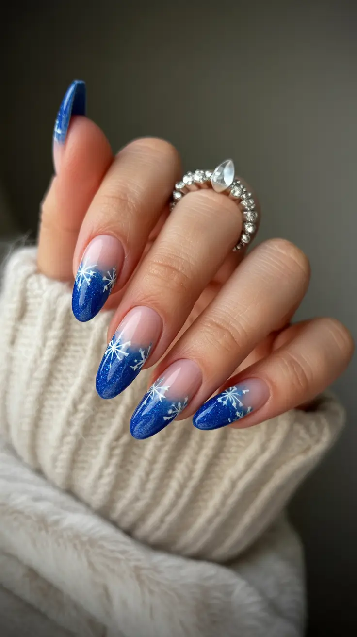 Blue Nail Trends for Winter 2025–2026 Midnight Snowfall