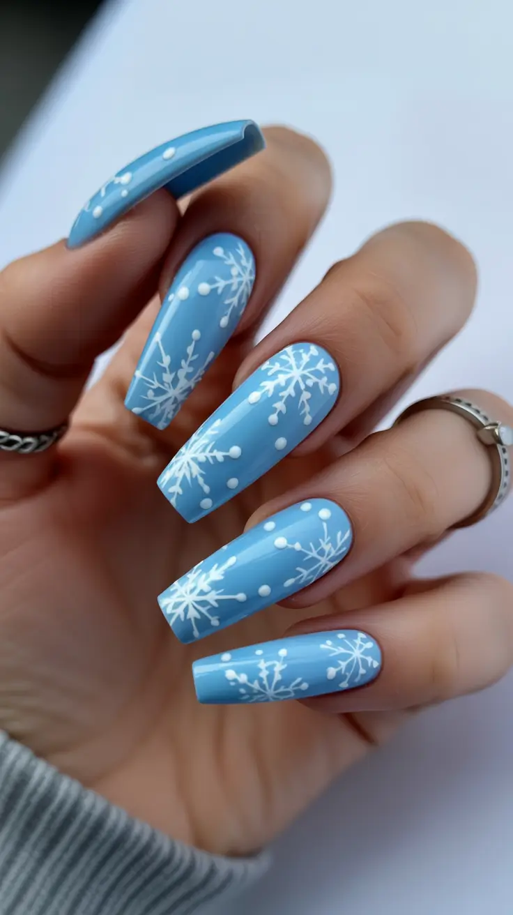 Blue Nail Trends for Winter 2025–2026 Snowflake Symphony