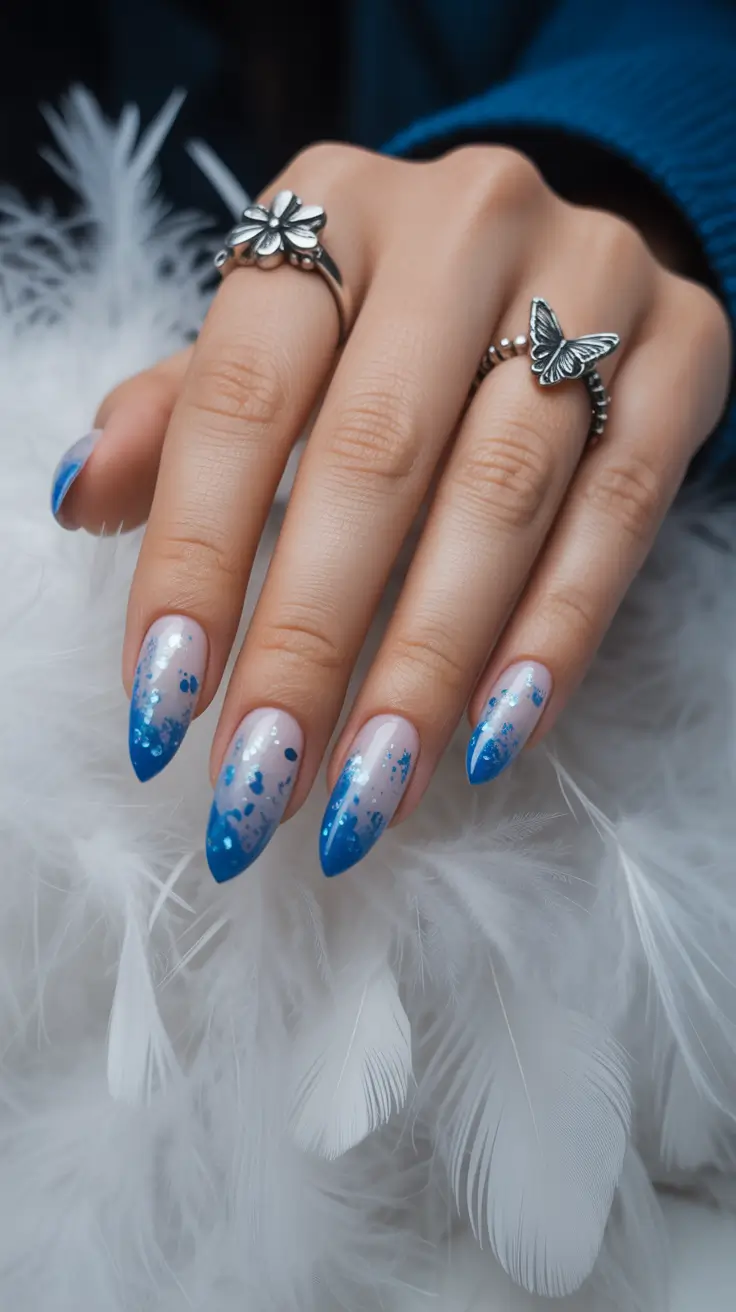 Blue Nail Trends for Winter 2025–2026 Blue Frost French Twist