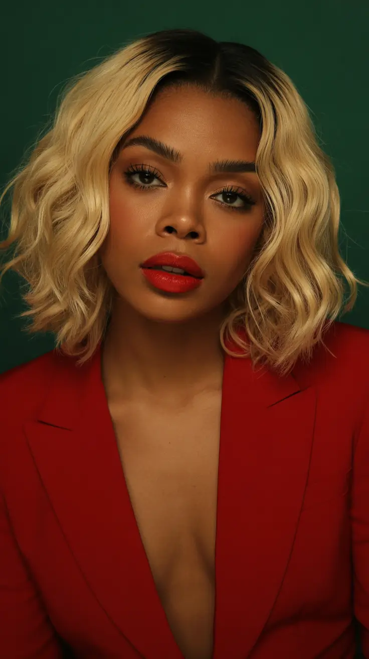 winter bob haircuts 2025-2026 Wavy Contrast Bob with Power Blonde