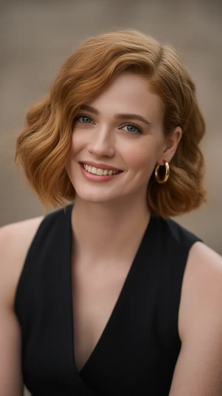 winter bob haircuts 2025-2026 Copper Glow Bob with Retro Warmth