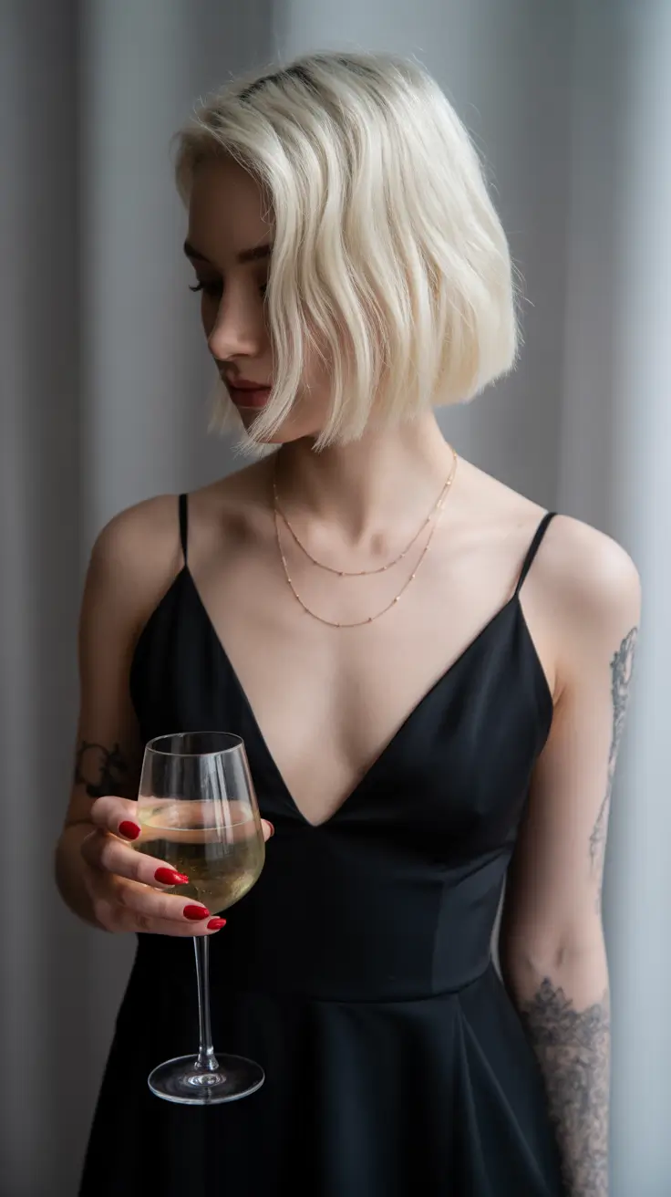 winter bob haircuts 2025-2026 Platinum Party Bob with a Cool Edge