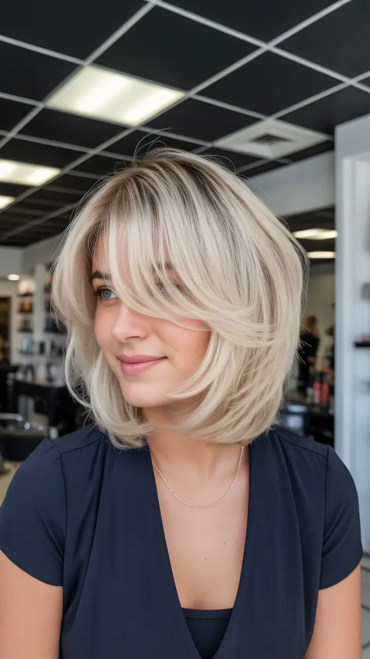 winter bob haircuts 2025-2026 Soft Layered Bob with Curtain Bangs