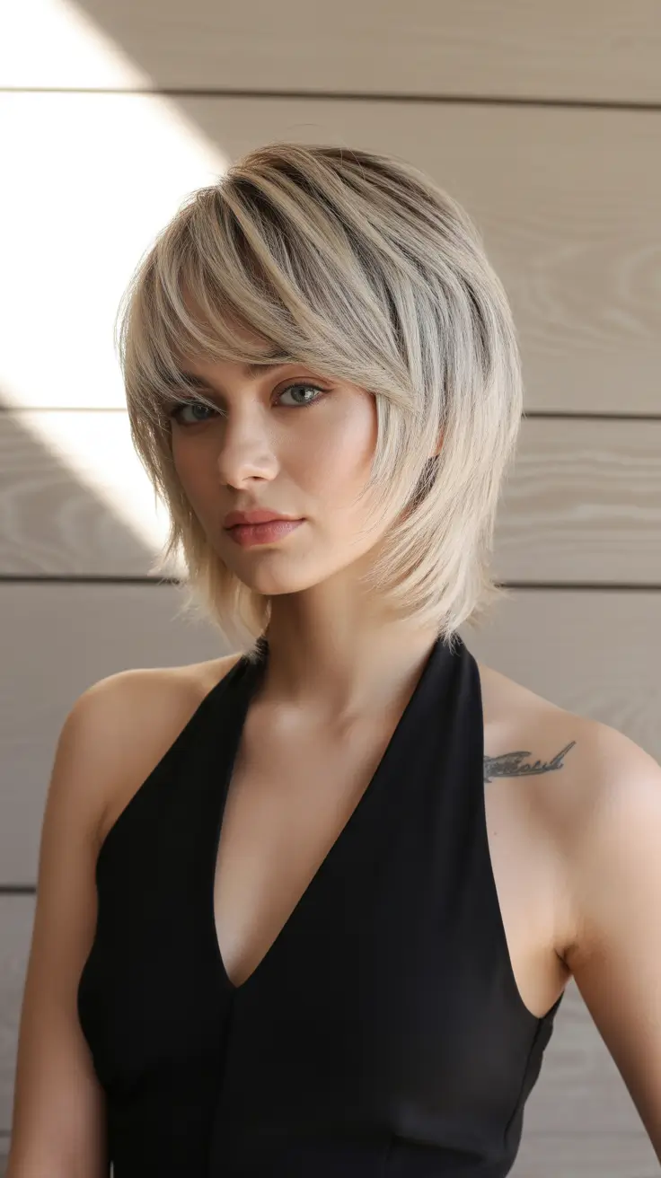 winter bob haircuts 2025-2026 Textured Shaggy Bob with Bangs