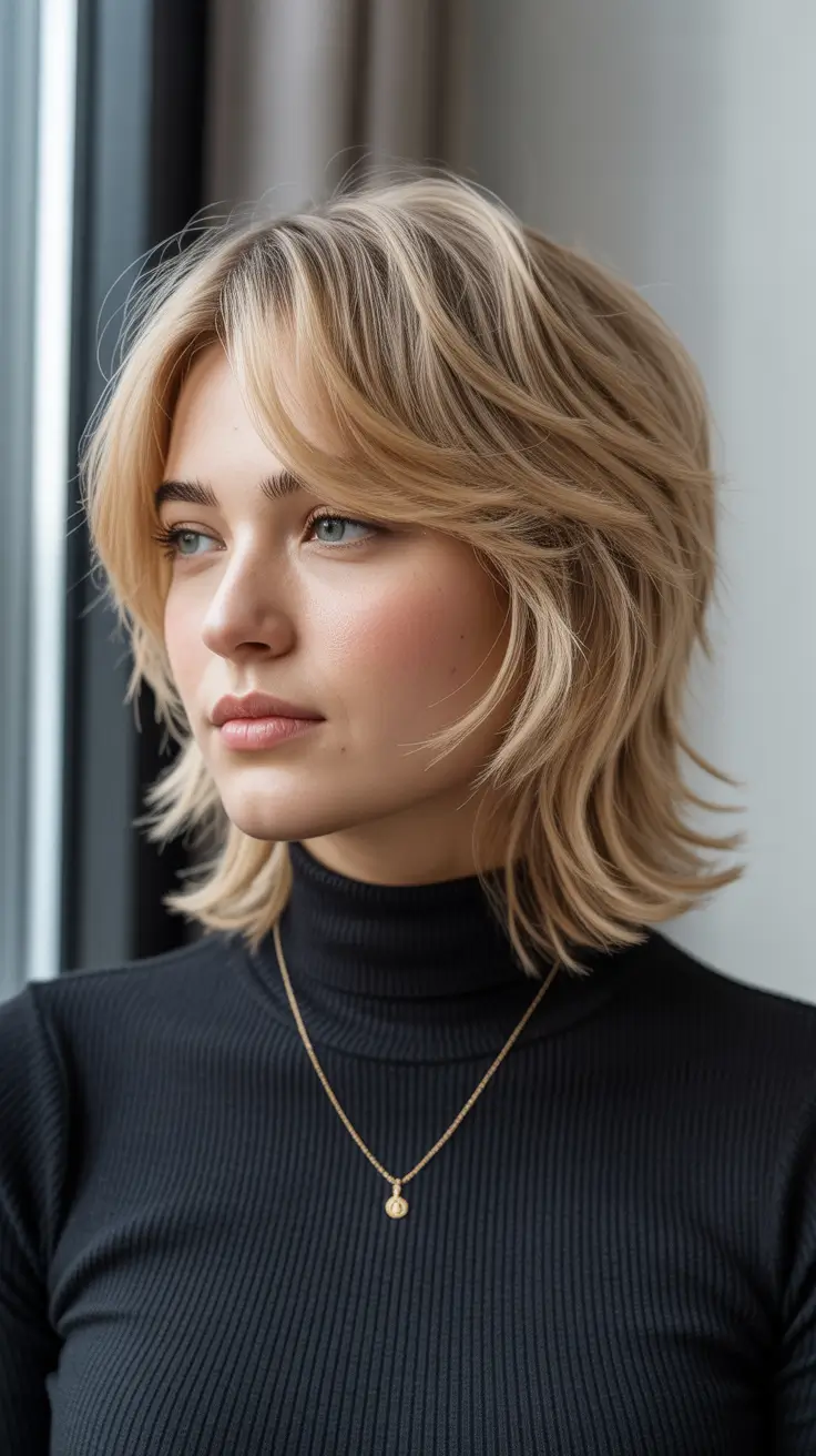 winter bob haircuts 2025-2026 Wavy Blonde Bob with Feathered Layers