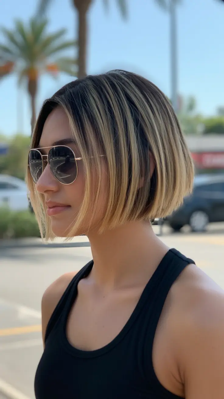 winter bob haircuts 2025-2026 Inverted Bob with Golden Highlights