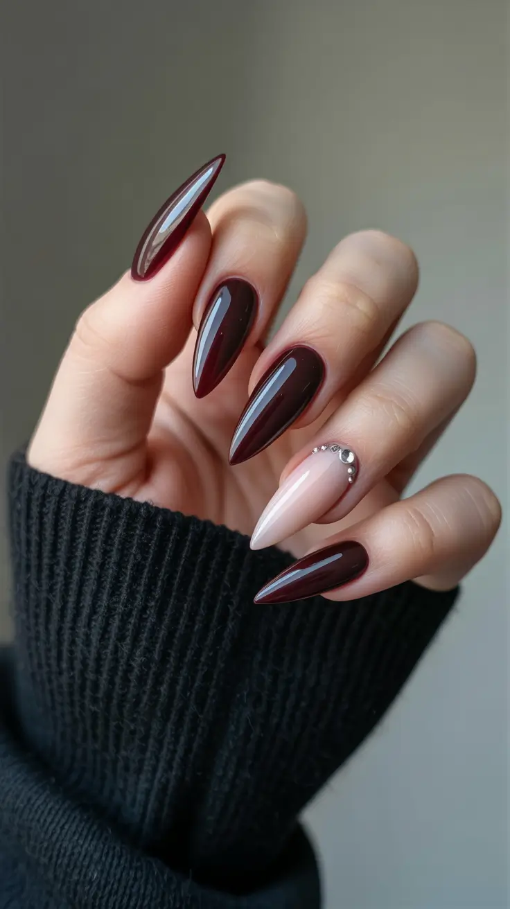 Burgundy Winter Nails Colors 2025–2026 Midnight Garnet Charm