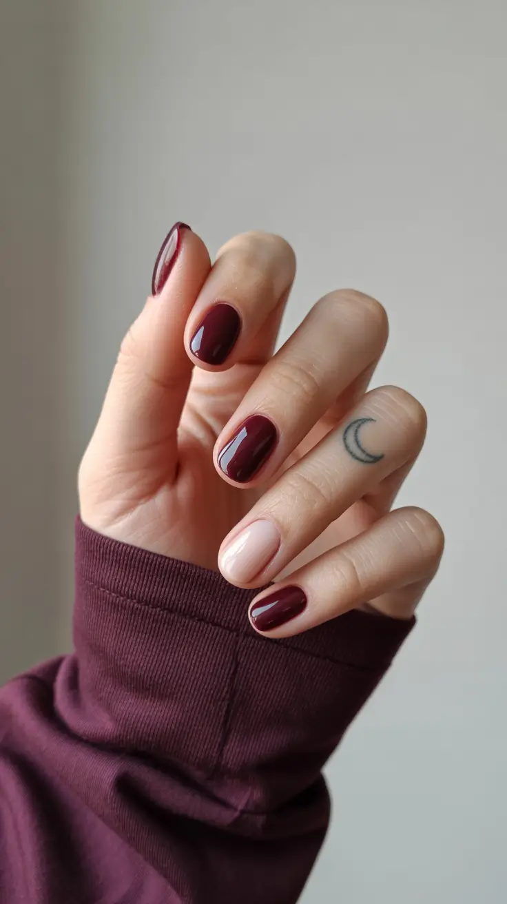 Burgundy Winter Nails Colors 2025–2026 Barely There Accent