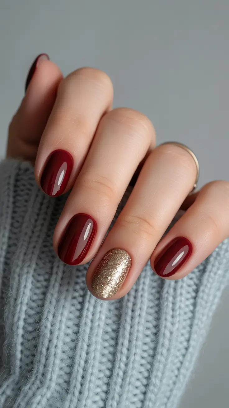 Burgundy Winter Nails Colors 2025–2026 Golden Accent Glam