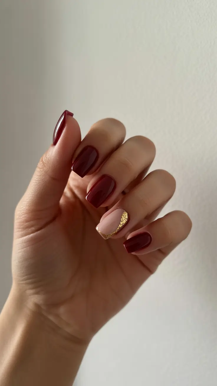 Burgundy Winter Nails Colors 2025–2026 Golden Hour Accent