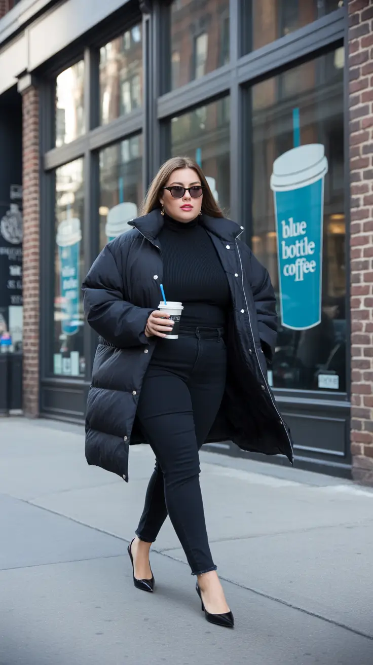 winter capsule wardrobe for plus size women 2025-2026 All-Black Confidence