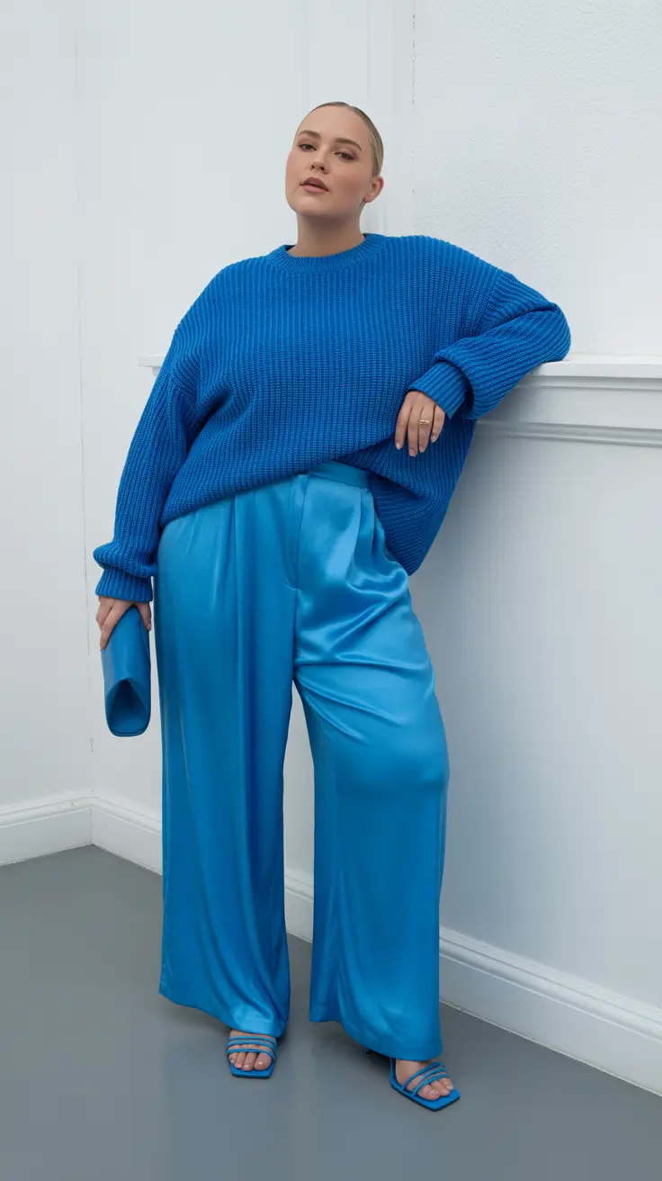 winter capsule wardrobe for plus size women 2025-2026 Blue Monochrome Power