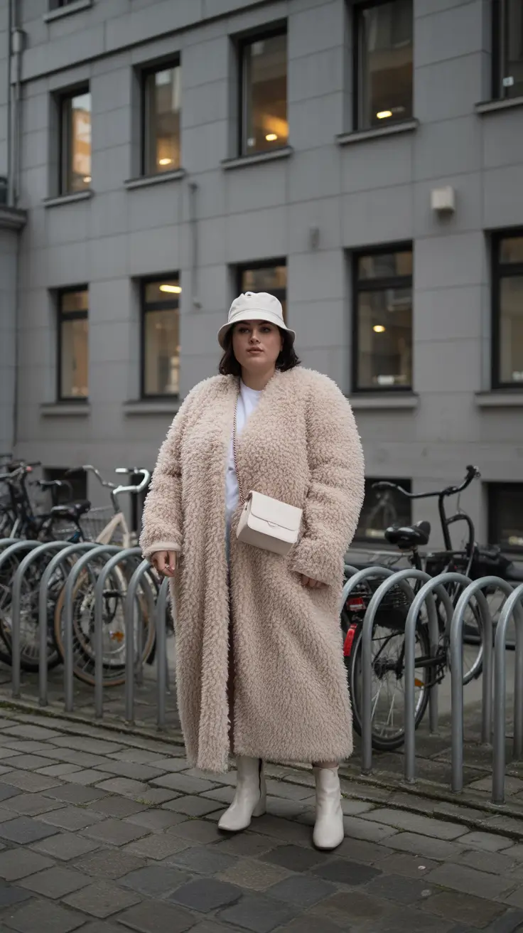 winter capsule wardrobe for plus size women 2025-2026 Parisian Teddy Coat Chic