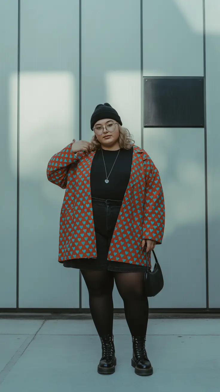 winter capsule wardrobe for plus size women 2025-2026 Graphic Coat with Attitude