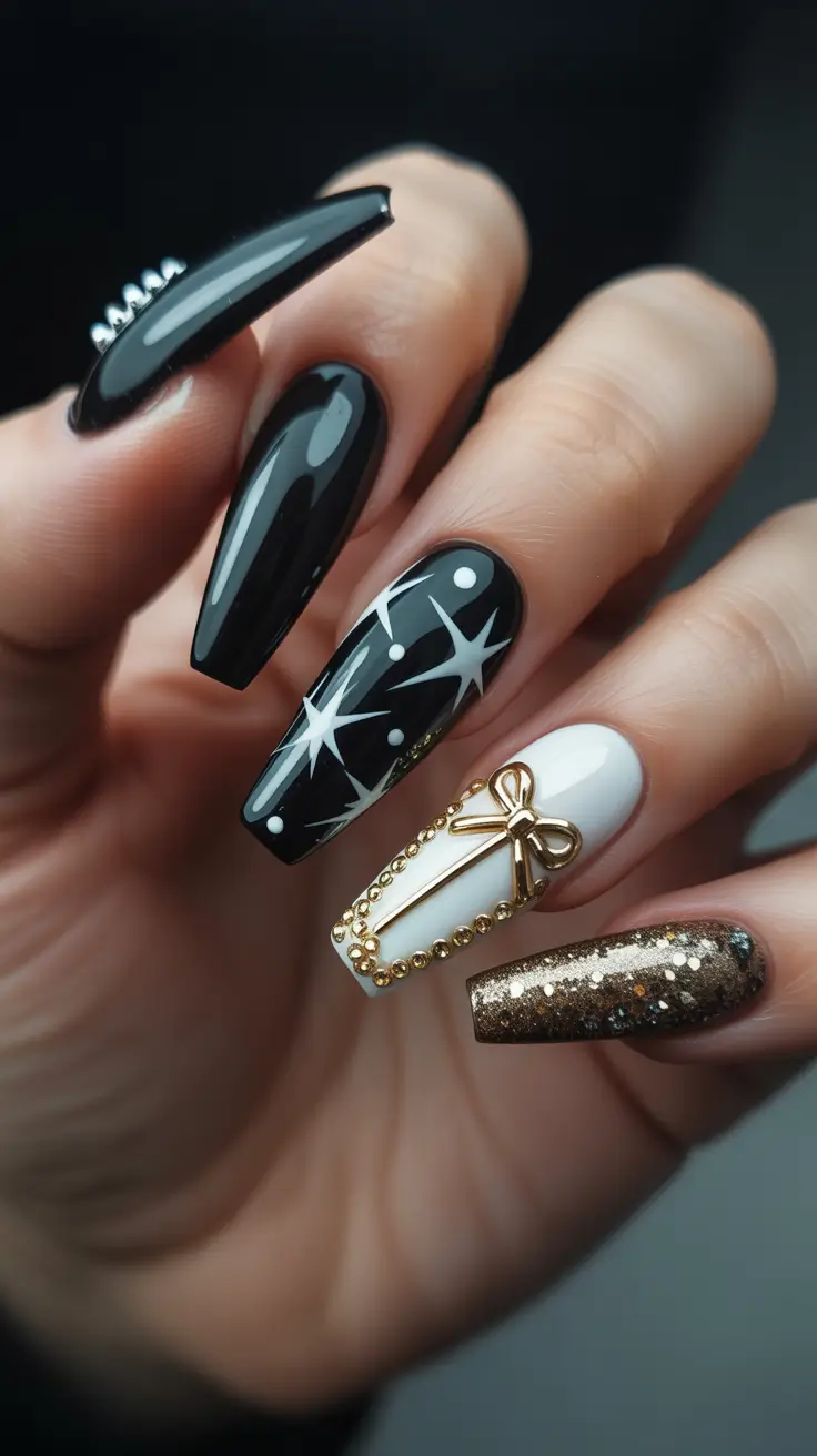 coffin winter nails design and color ideas 2025 2026 Midnight Elegance