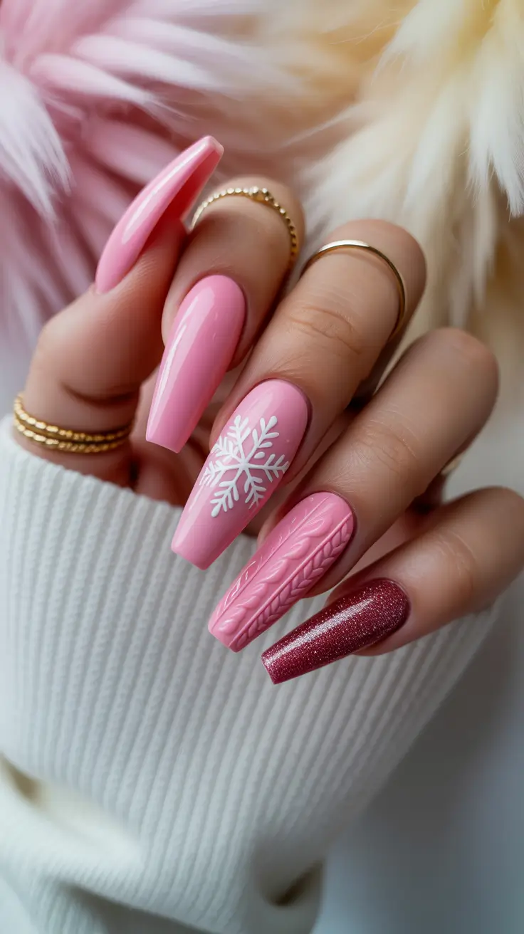 coffin winter nails design and color ideas 2025 2026 Rose Frost