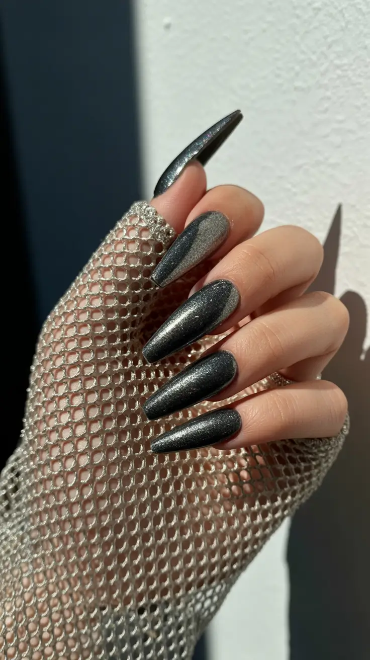 coffin winter nails design and color ideas 2025 2026 charcoal stardust coffin nails