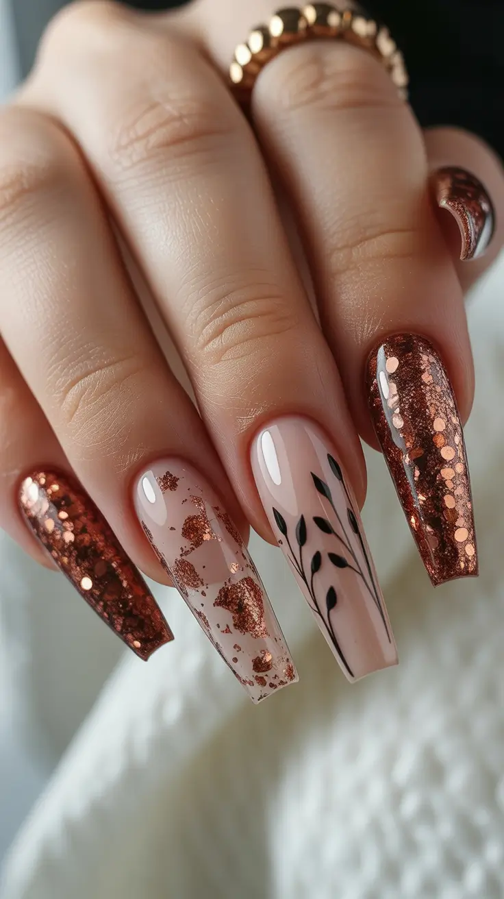 coffin winter nails design and color ideas 2025 2026 Bronzed Whisper
