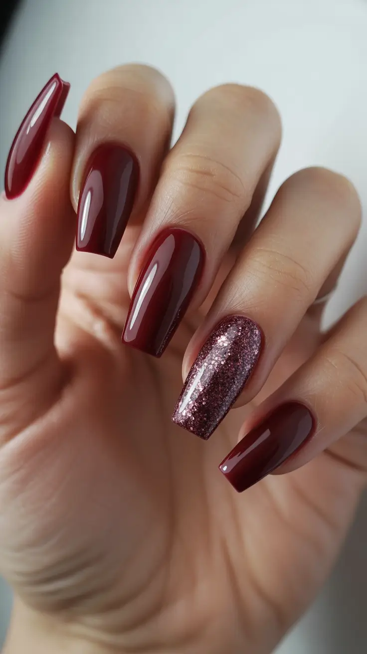 coffin winter nails design and color ideas 2025 2026 Velvet Merlot